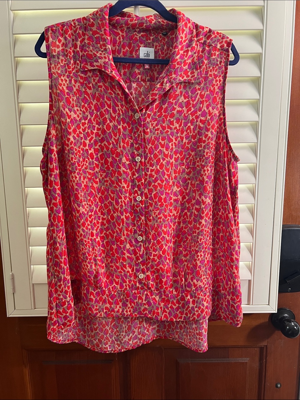 CAbi Heartbreaker Button-Front Printed Blouse